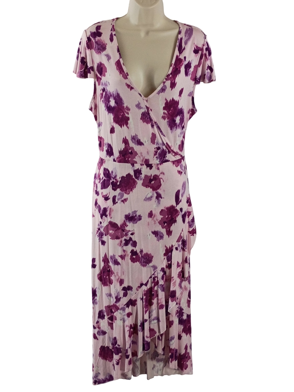 Juicy Couture Pink & Purple Floral Wrap Midi Dress